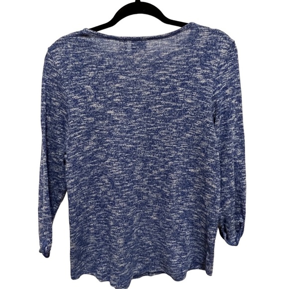 Chicos Blue White Knit 3/4 Sleeve Sweater Rolled Cuff, Size 1 - Picture 9 of 10